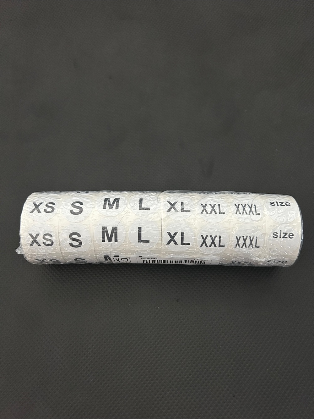 Size Sticker Roll - Black on White Size Labels (XS-XXXL)